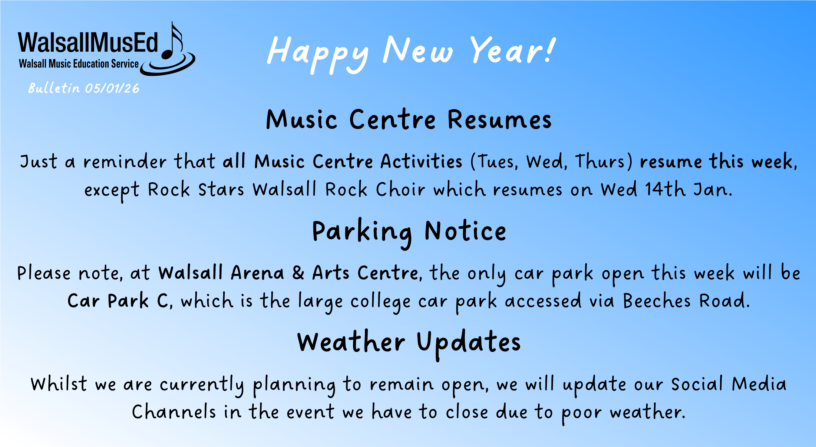 Music Centre Resumes this week!